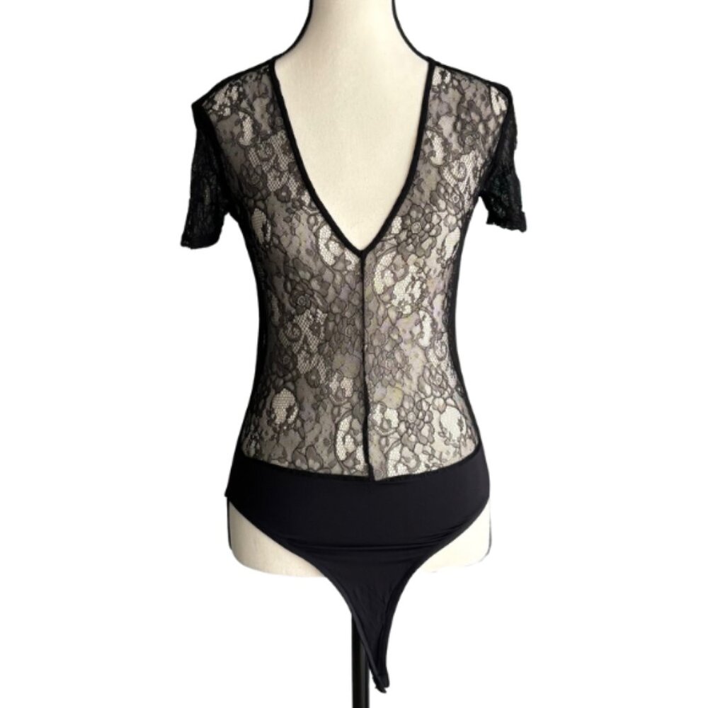 ZARA BLACK LACE BODYSUIT, SZ. M
